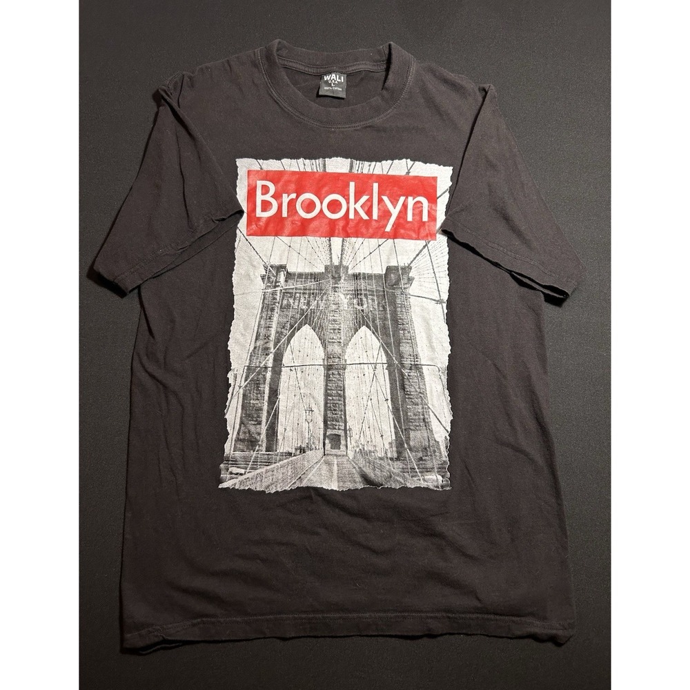 Brooklyn NY New York Graphic Print Black Cotton Jersey Crew Neck T-Shirt Sz L